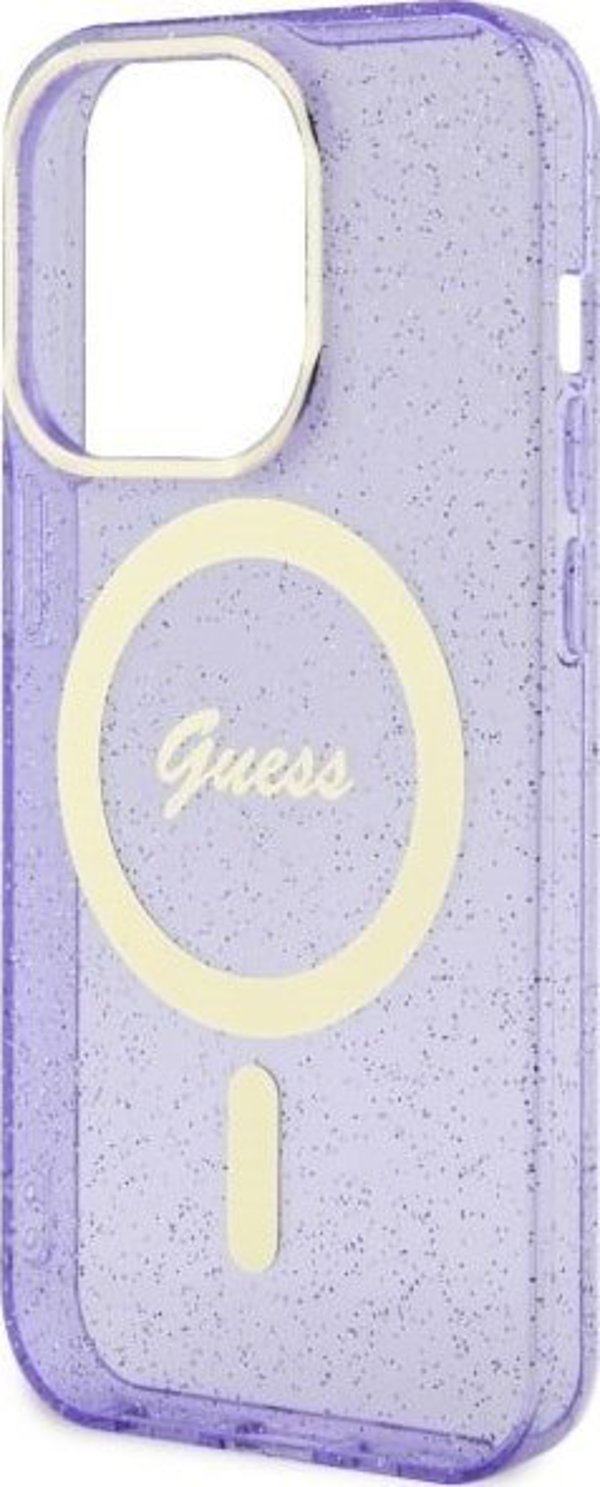 Guess case for iPhone 14 Pro 6,1" GUHMP14LHCMCGU purple hardcase Magsafe IML Glitter Gold 3666339125684