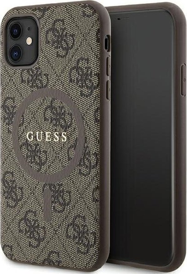Guess Guess GUHMN61G4GFRW iPhone 11 6.1" / Xr καφέ σκληρή θήκη 4G Collection Leather Metal Logo MagSafe