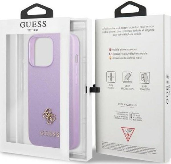 Guess Θήκη Guess GUHCP13XPS4MU Apple iPhone 13 Pro Max μοβ σκληρή θήκη Saffiano 4G Small Metal Logo