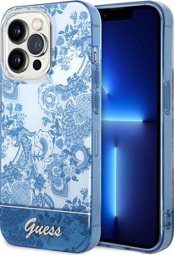 Guess Θήκη Guess GUHCP14LHGPLHB Apple iPhone 14 Pro μπλε σκληρή θήκη Συλλογή Πορσελάνης