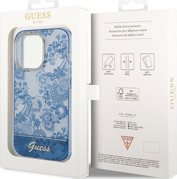 Guess Θήκη Guess GUHCP14LHGPLHB Apple iPhone 14 Pro μπλε σκληρή θήκη Συλλογή Πορσελάνης