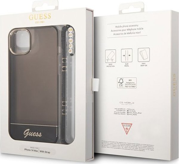 Guess Θήκη Guess GUHCP14SHGCOHK Apple iPhone 14 μαύρο/black σκληρή θήκη Διαφανές Μαργαριταρένιο Λουρί