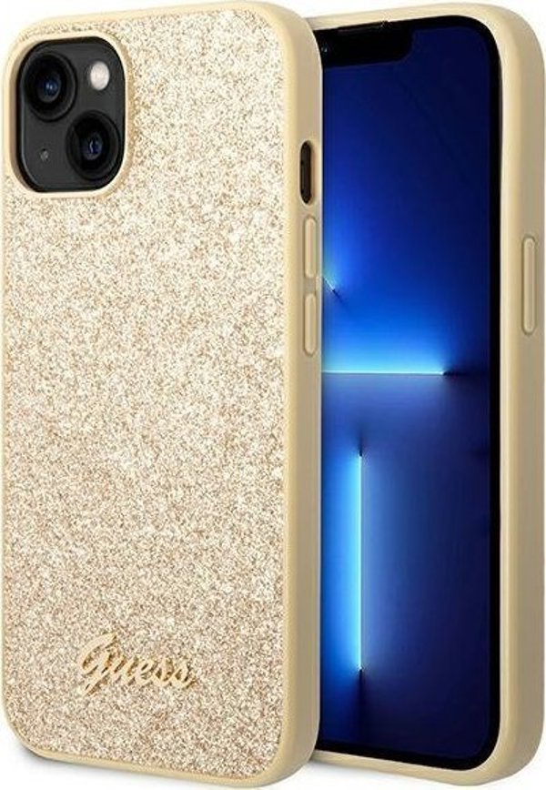 Guess Guess Glitter Flakes Metal Logo Case - Θήκη iPhone 14 Plus (χρυσό)