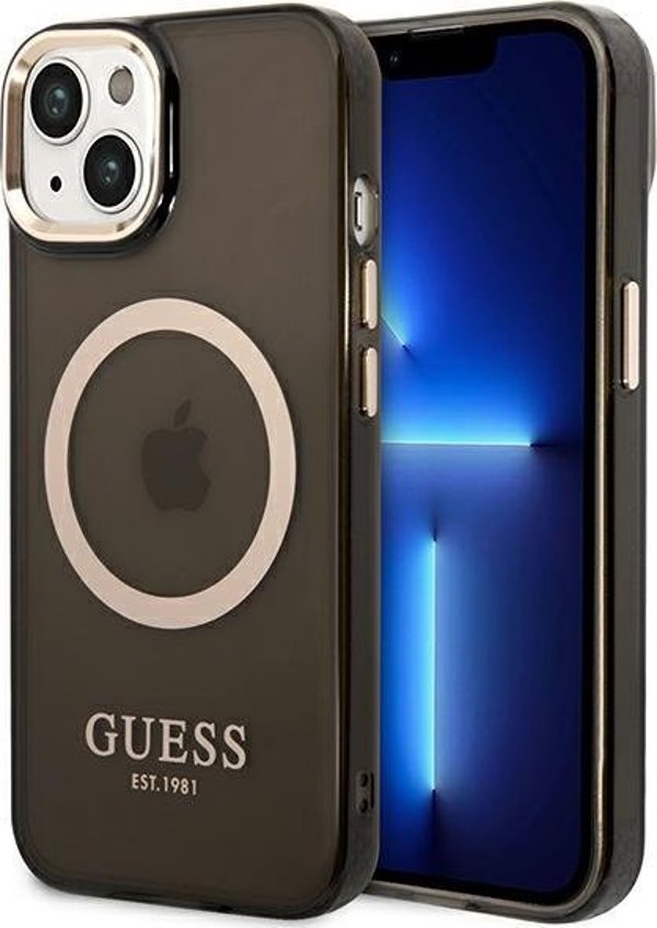 Guess case for iPhone 14 Plus 6,7" GUHMP14MHTCMK black HC Magsafe Gold Outline Translucent 3666339069599