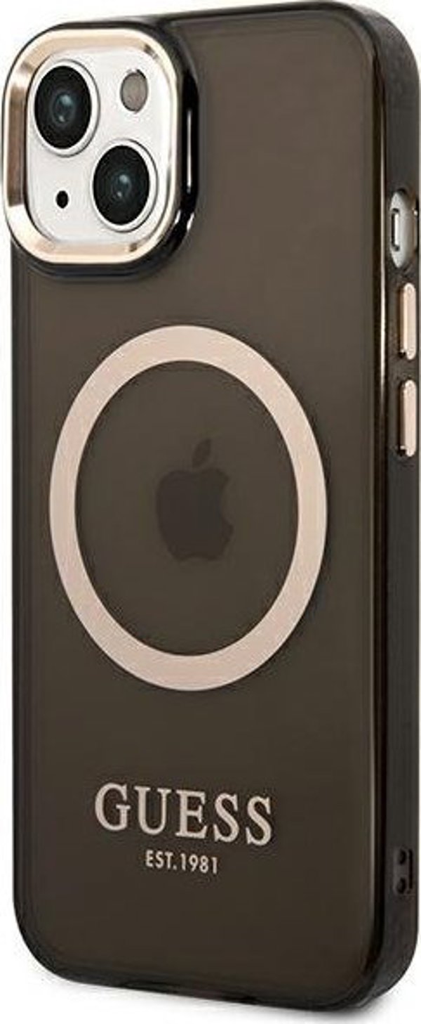 Guess case for iPhone 14 Plus 6,7" GUHMP14MHTCMK black HC Magsafe Gold Outline Translucent 3666339069599