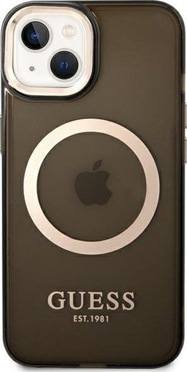 Guess case for iPhone 14 Plus 6,7" GUHMP14MHTCMK black HC Magsafe Gold Outline Translucent 3666339069599