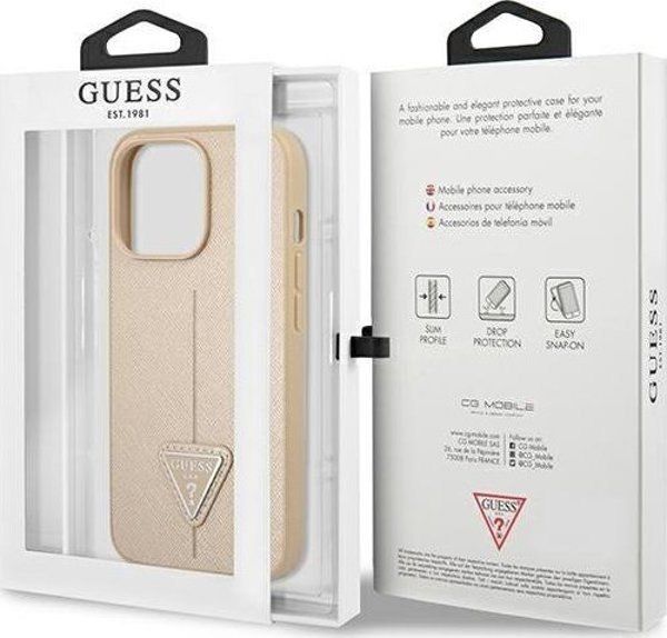 Guess Etui Guess για iPhone 14 Pro 6,1" σκληρή θήκη SaffianoTriangle Logo σε μπεζ χρώμα