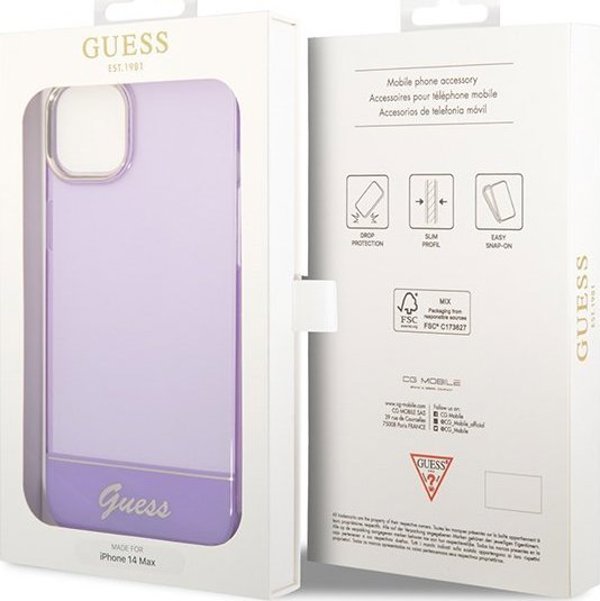 Θήκη Guess GUHCP14SHGCOU Apple iPhone 14 μωβ σκληρή θήκη Διαφανής