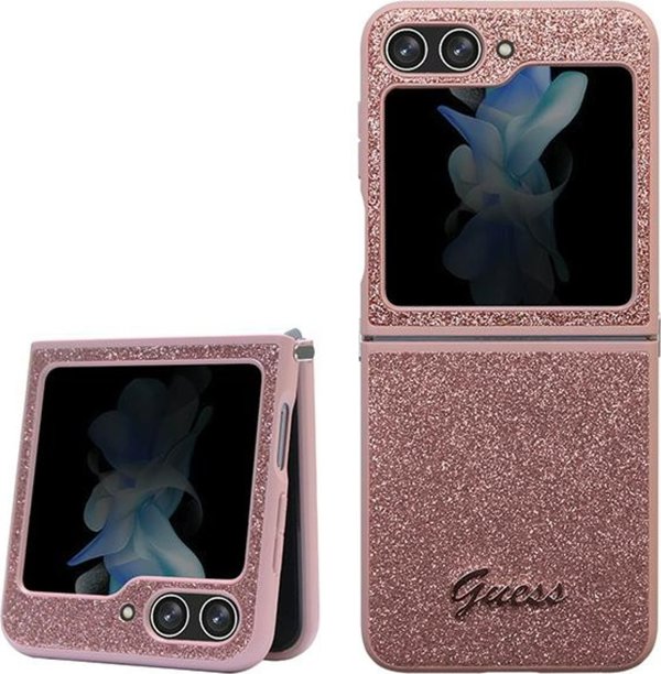 Guess case for Samsung Z Flip5 GUHCZF5HGGSHP pink HC PU/TPU Glitter Script 3666339173999