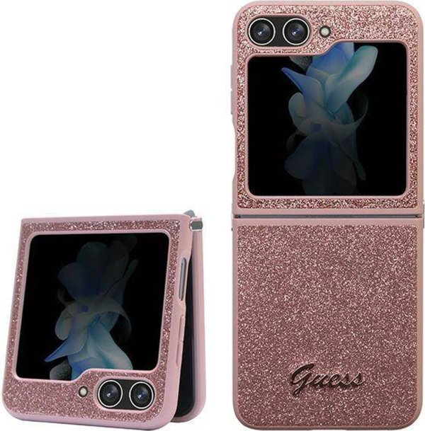 Guess case for Samsung Z Flip5 GUHCZF5HGGSHP pink HC PU/TPU Glitter Script 3666339173999