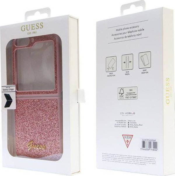Guess case for Samsung Z Flip5 GUHCZF5HGGSHP pink HC PU/TPU Glitter Script 3666339173999