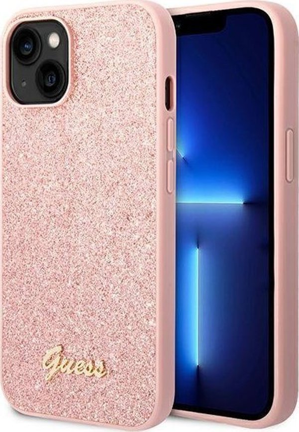Guess Guess Glitter Flakes Metal Logo Case - Θήκη iPhone 14 Plus (ροζ)