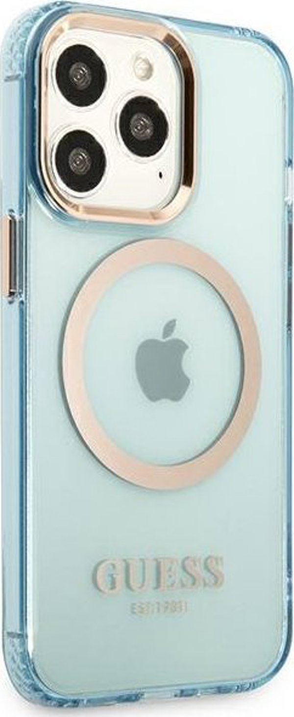 Guess Guess GUHMP13LHTCMB iPhone 13 Pro / 13 6,1" μπλε σκληρή θήκη Χρυσό Περίγραμμα Ημιδιαφανές MagSafe NoSize
