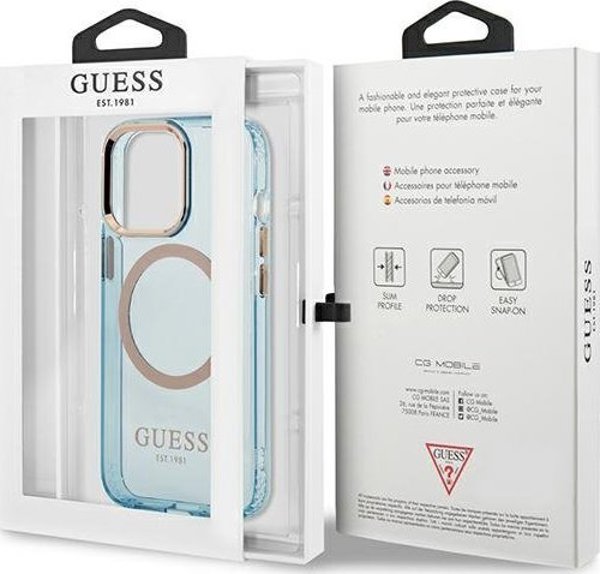 Guess Guess GUHMP13LHTCMB iPhone 13 Pro / 13 6,1" μπλε σκληρή θήκη Χρυσό Περίγραμμα Ημιδιαφανές MagSafe NoSize