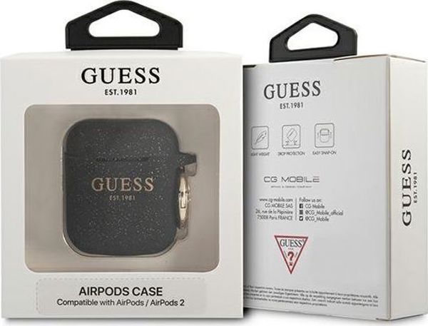 Guess GUA2SGGEK Silicone Glitter Protective Case for AirPods 1/2 black 8659988 3666339010263