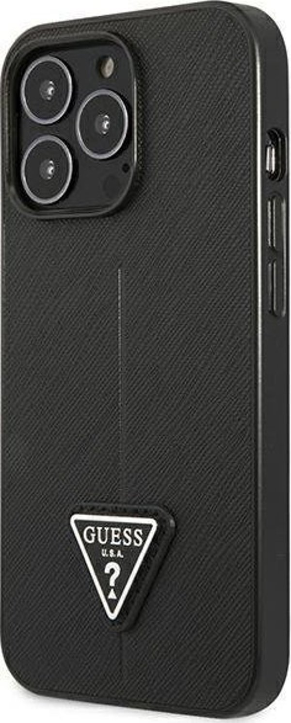 Guess case for iPhone 14 Pro 6,1" GUHCP14LPSATLK black HC Saffiano PU Triangle 3666339065386