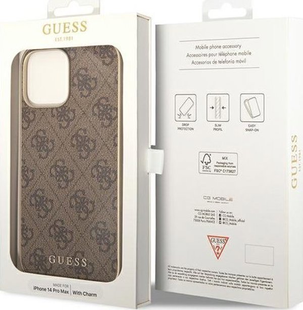 Guess Θήκη Guess GUHCP14LGF4GBR Apple iPhone 14 Pro καφέ σκληρή θήκη 4G Charms Collection