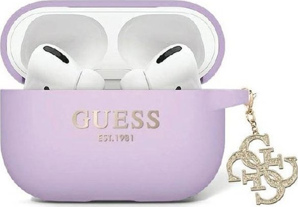 Guess Guess GUAP2LECG4U κάλυμμα AirPods Pro 2 μωβ Υγρή Σιλικόνη Glitter Τρίγωνο Γούρι