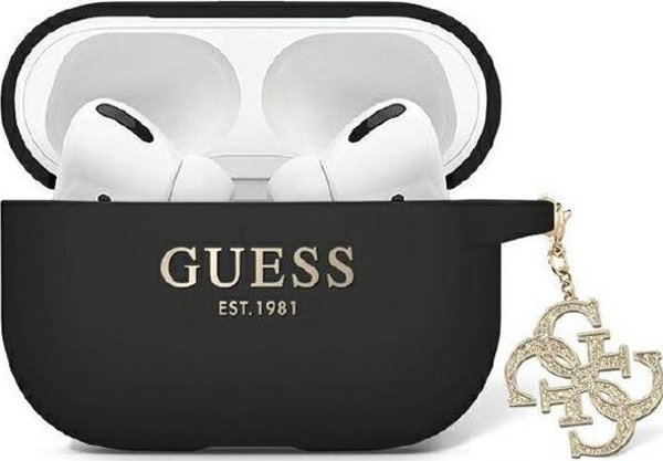Θήκη AirPods Pro 2 Guess Guess GUAP2LECG4K czarny/μαύρο Liquid Silicone Glitter Triangle Charm