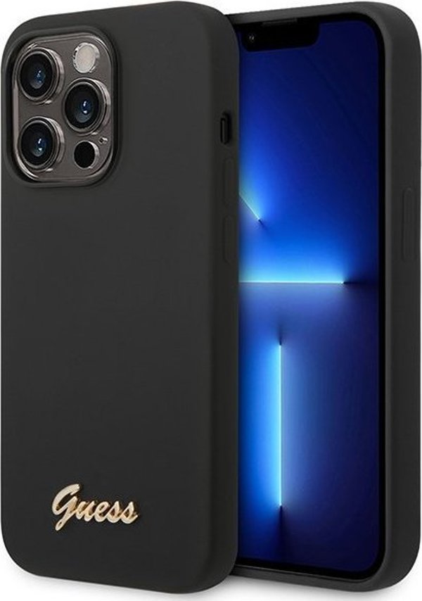 Guess Θήκη Guess GUHCP14LSLSMK Apple iPhone 14 Pro μαύρη σκληρή θήκη Σιλικόνη Vintage Χρυσό Λογότυπο