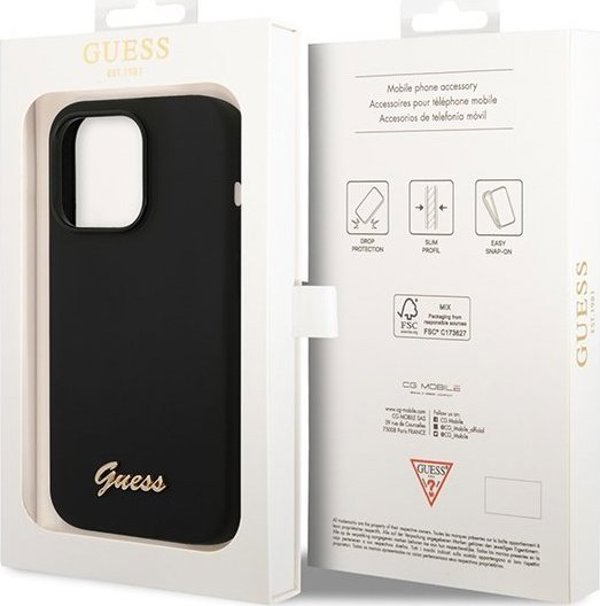 Guess Θήκη Guess GUHCP14LSLSMK Apple iPhone 14 Pro μαύρη σκληρή θήκη Σιλικόνη Vintage Χρυσό Λογότυπο