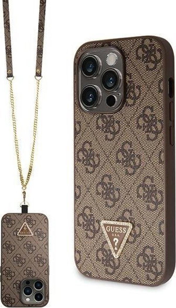Guess case for iPhone 14 Pro 6,1" GUHCP14LP4TDSCPW brown HC PU Leather Metal Logo Strass Crossbody 3666339146924
