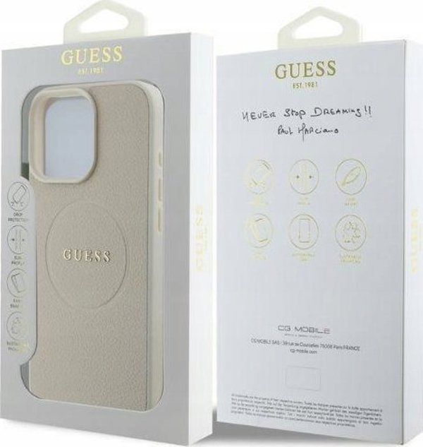 Guess Guess GUHMP16XPGHSMME iPhone 16 Pro Max 6.9" θήκη σκληρή Grained Ring MagSafe μπεζ
