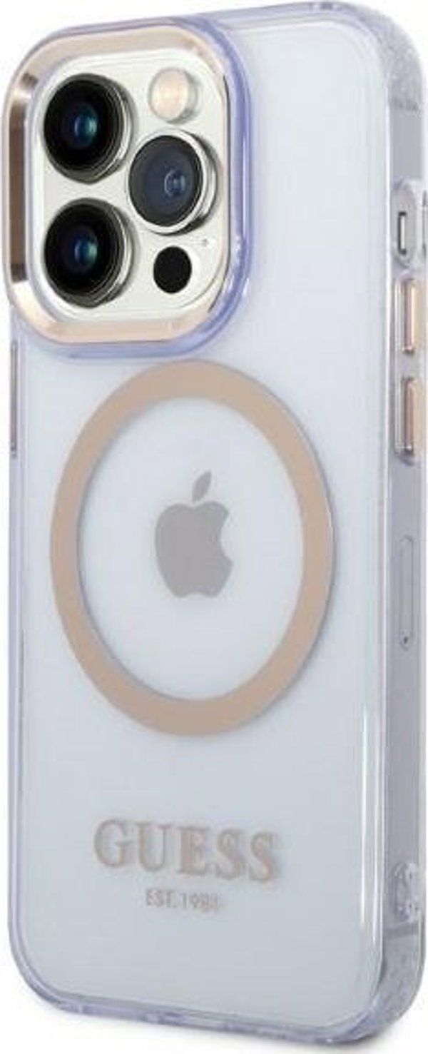 Guess Θήκη Guess GUHMP14LHTCMU Apple iPhone 14 Pro μοβ σκληρή θήκη Gold Outline Translucent MagSafe