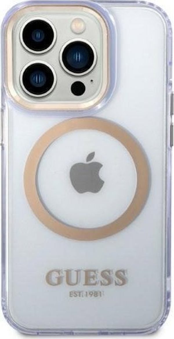 Guess Θήκη Guess GUHMP14LHTCMU Apple iPhone 14 Pro μοβ σκληρή θήκη Gold Outline Translucent MagSafe
