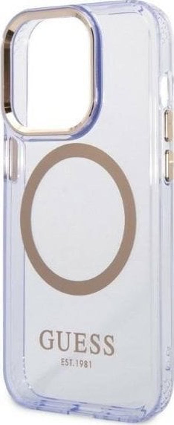 Guess Θήκη Guess GUHMP14LHTCMU Apple iPhone 14 Pro μοβ σκληρή θήκη Gold Outline Translucent MagSafe