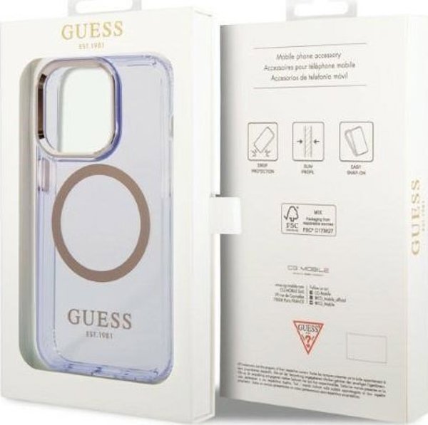 Guess Θήκη Guess GUHMP14LHTCMU Apple iPhone 14 Pro μοβ σκληρή θήκη Gold Outline Translucent MagSafe
