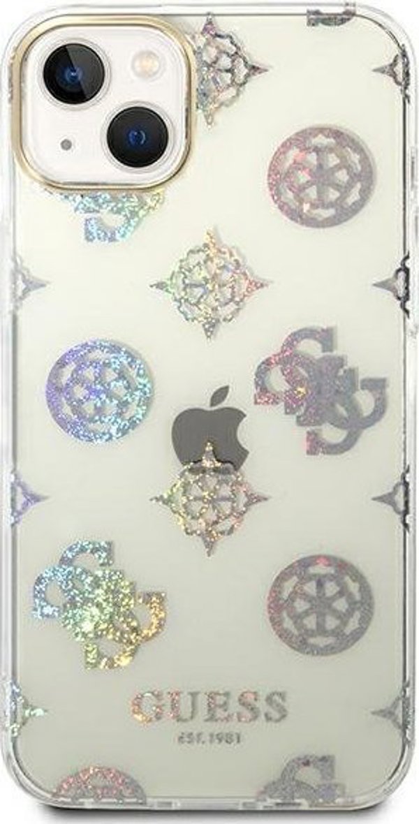 Guess Etui Guess do iPhone 14 Plus 6,7" przezroczysty/transparent hard case Peony Glitter