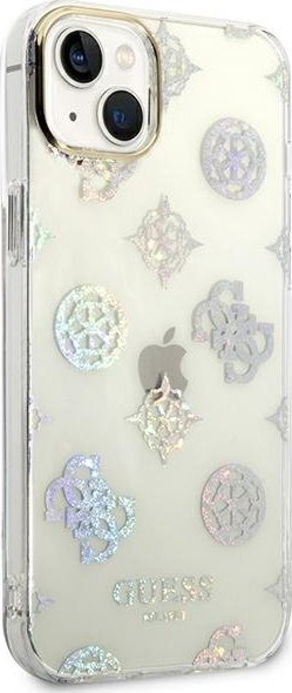 Guess Etui Guess do iPhone 14 Plus 6,7" przezroczysty/transparent hard case Peony Glitter