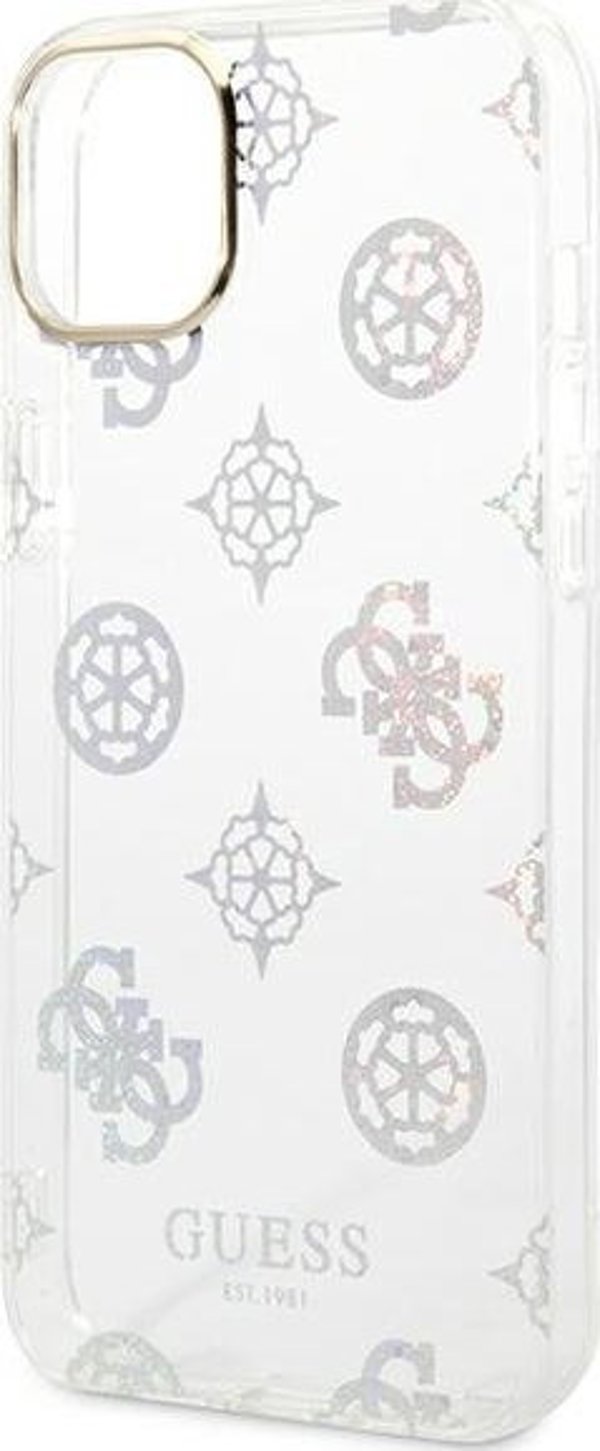 Guess Etui Guess do iPhone 14 Plus 6,7" przezroczysty/transparent hard case Peony Glitter