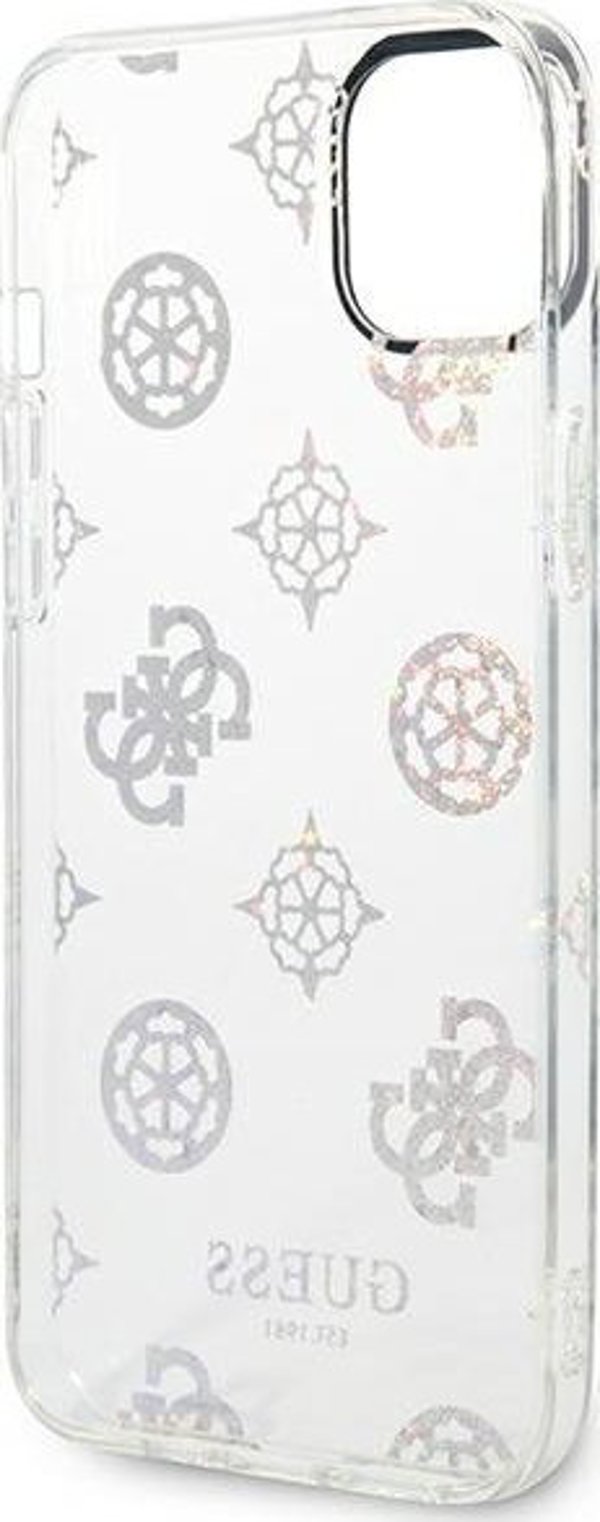 Guess Etui Guess do iPhone 14 Plus 6,7" przezroczysty/transparent hard case Peony Glitter