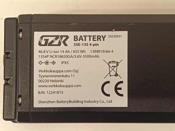GZR Μαύρη Ακατέργαστη 3.0 655 Wh SSE-135 μπαταρία