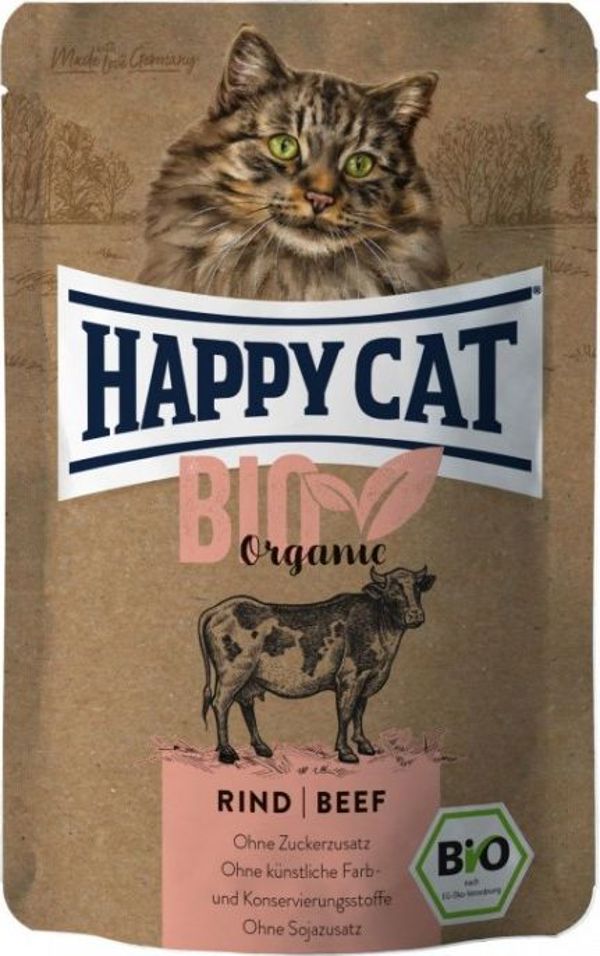 Happy Cat Bio Organic Υγρή Τροφή για Ενήλικες Γάτες με Βοδινό, 85g
