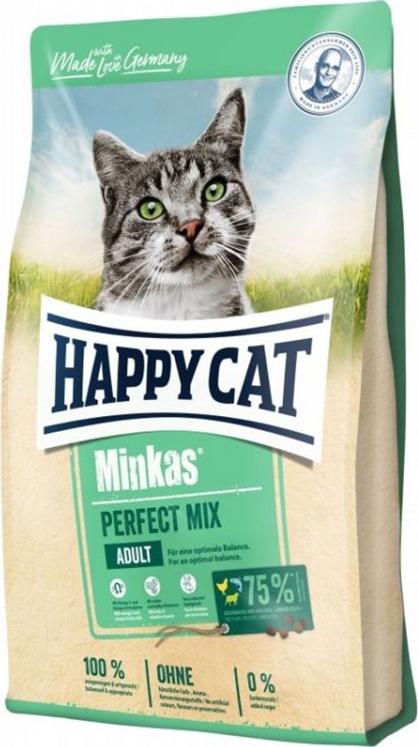 Happy Cat Minkas Perfect Mix Ξηρά Τροφή Γάτας με Πουλερικά, Αρνί & Ψάρι, 10kg