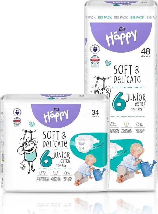 Πάνες Happy HAPPY Junior Extra (+15kg) 48τμχ, μέγεθος 6 ΝΕΟ, BB-054-JX48-W01