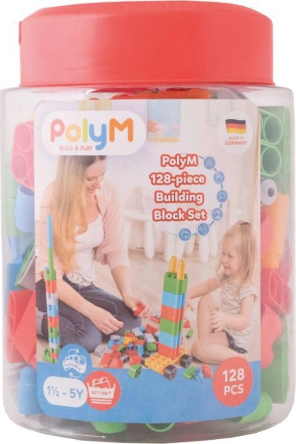 Σετ μπλοκ Hape HAPE PolyM, 128 κομμάτια, 761815