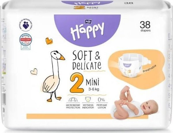 Happy HAPPY Mini (3-6kg) πάνες 38τμχ, μέγεθος 2 ΝΕΟ, BB-054-MI38-W01