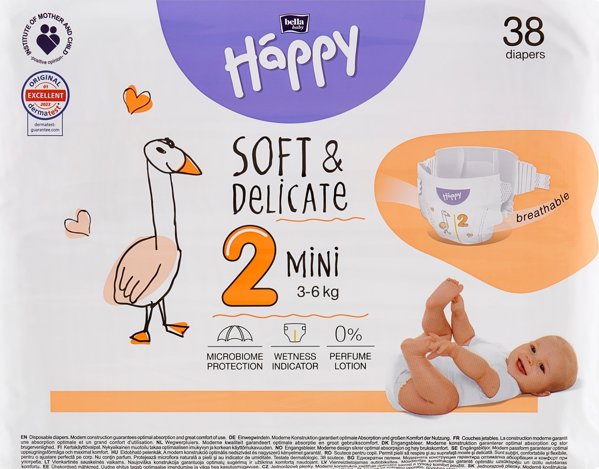 Happy HAPPY Mini (3-6kg) πάνες 38τμχ, μέγεθος 2 ΝΕΟ, BB-054-MI38-W01