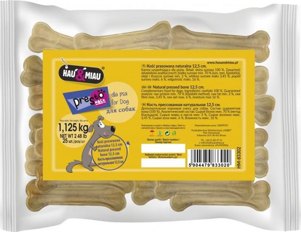 Hau&Miau Φυσικό Πιεσμένο Κόκαλο Σκύλου, 12,5 cm, 25 Τεμάχια, 1,125 kg