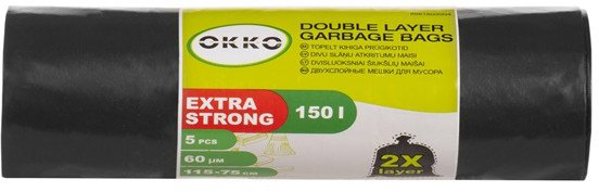 Okko Σακούλες Απορριμμάτων 150L, Πράσινες/Μαύρες, 60μm, 5 Τεμάχια