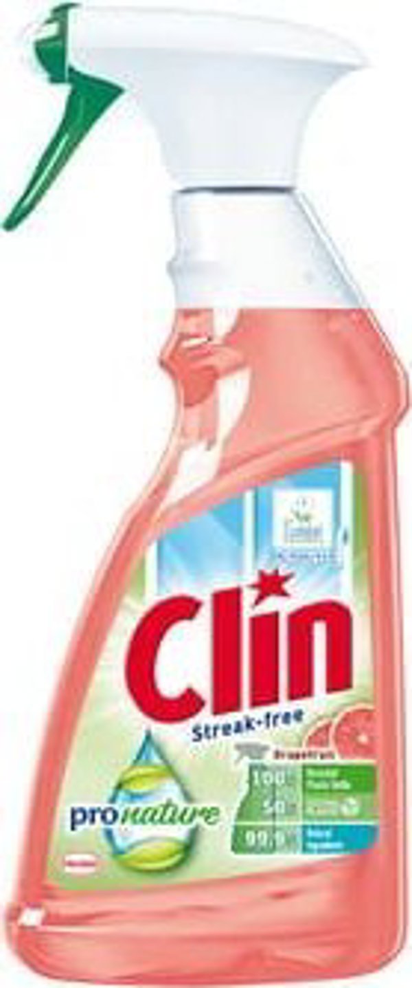 Henkel Clin Υγρό Καθαριστικό Τζαμιών, 500ml, Γκρέιπφρουτ, Με Ψεκαστήρα, Λάμψη Χωρίς Ραβδώσεις