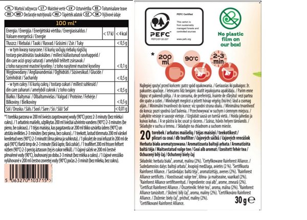 Λευκό Αρωματικό Τσάι Lipton Σμέουρο 20x1,5g
