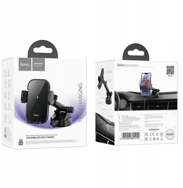 HOCO car holder with wireless charging windshield/center console 15W HW5 black HW5 black (6942007601450)