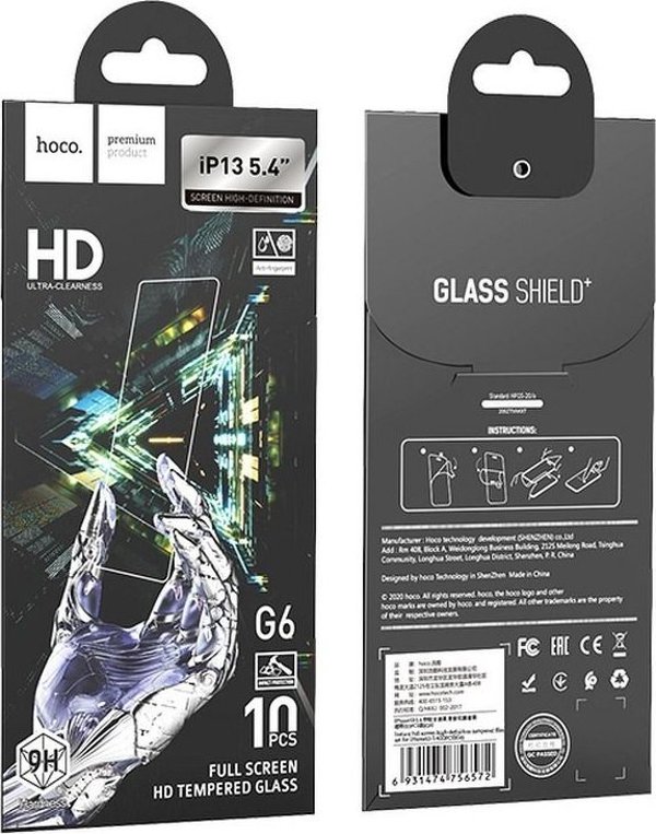 Hoco HOCO tempered glass INSTANT Πλήρης οθόνη HD (ΣΕΤ 10 σε 1) - MULTIPACK για Iphone 13 MINI (5,4") G6