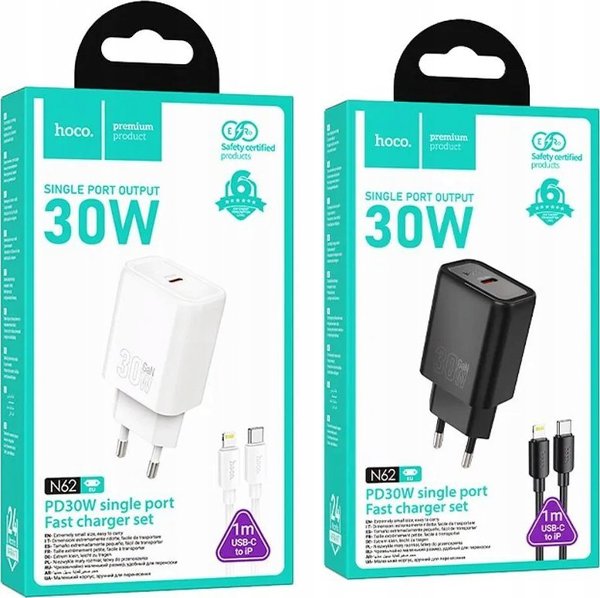 HOCO λαντοζάρα σιετζιοβά Typ C + κάμπελ Typ C ντο Lightning PD QC 30W N62 τσάρνα