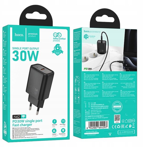 HOCO wall charger Type C PD QC 30W N62 black N62 black (6942007644297)